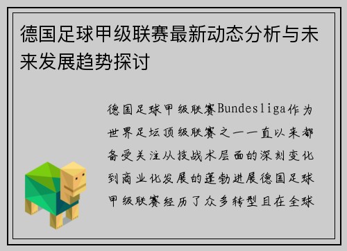 德国足球甲级联赛最新动态分析与未来发展趋势探讨