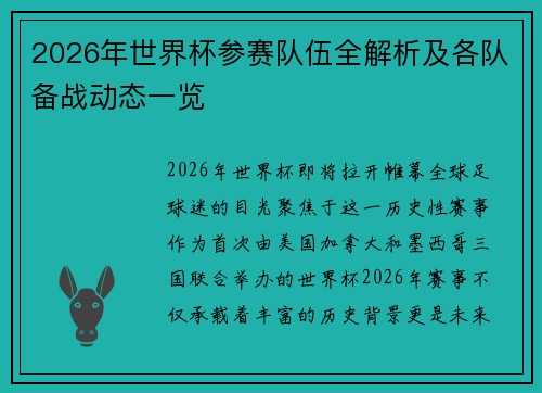 2026年世界杯参赛队伍全解析及各队备战动态一览